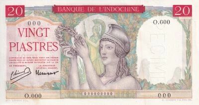Indo-Chine Fr. 20 Piastres - Sp�cimen - S�rie O.000