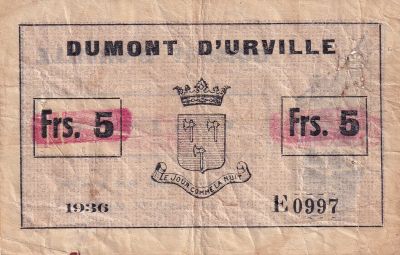 Indo-Chine Fr. 5 Francs - Dumont D\'Urville - 1936 - E0997 - Kol.210