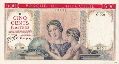Indo-Chine Fr. 500 Piastres - 1951 - Sp�cimen - � plat rouge - S�rie O.000