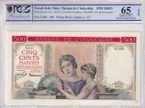Indo-Chine Fr. 500 Piastres - &agrave; plats rouges - El&eacute;phants - Sp&eacute;cimen - ND (1951) - PCGS 65 OPQ