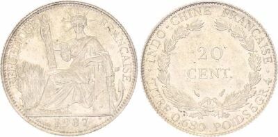 Indo-Chine Fr. Pi�ce 20 Centimes R�publique assise 1937 - Argent