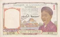 Indo-Cina francese 1 Piastre - Woman - Temple - 1946 - Serial Q.9746 - XF - P.54c