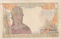Indo-Cina francese 5 Piastres - ND (1946) - Serial C.4999