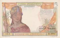 Indo-Cina francese 5 Piastres - Warrior - 1949 - Serial B.4984 - AU - P.55d