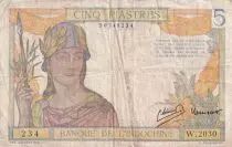 Indo-Cina francese 5 Piastres - Warrior - 1949 - Serial W.2030 - P.55d