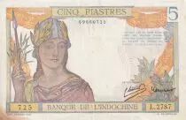 Indo-Cina francese 5 Piastres - Warrior - 1949 - XF - P.55d