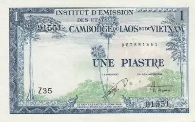 Indochina Francesa 1 Piastre - Forest - Statue of Chintze - 1954 - Series Z.35
