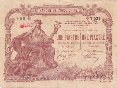 Indochina Francesa 1 Piastre - Oriental woman - Dragon design - 1903-1921 - Series T.527