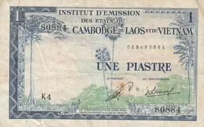 Indochina Francesa 1 Piastre - Trees - M?T ??NG - Emissions for Laos - ND (1954) - Serial K4