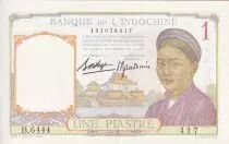 Indochina Francesa 1 Piastre - Woman - Temple - ND (1936) - Serial B.6444 - P.54b