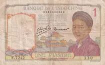 Indochina Francesa 1 Piastre - Woman - Temple - ND (1936) - Serial F.7242 - P.54c