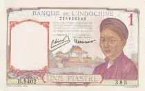 Indochina Francesa 1 Piastre - Woman - Temple - ND (1936) - Serial K.5463 - P.54b