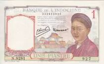 Indochina Francesa 1 Piastre - Woman - Temple - ND (1946) - Serial N.9281 - P.54c