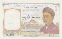 Indochina Francesa 1 Piastre Laotian girl - ND (1946) - Specimen - P.54c