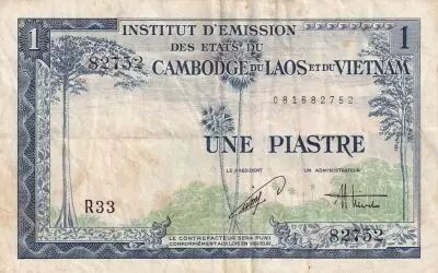 Indochina Francesa 1 Piastre ND (1954) - Viet Nam issue - Serial R.33