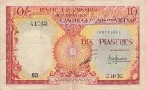 Indochina Francesa 10 Piastres - ND (1953) - Cambodia - P.96b