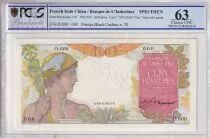 Indochina Francesa 100 Piastres - Mercury - (ND 1947) - Specimen - PCGS 63 UNC
