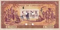 Indochina Francesa 100 Piastres annuled - Rose - 1942 - Letter M - VF - P.66