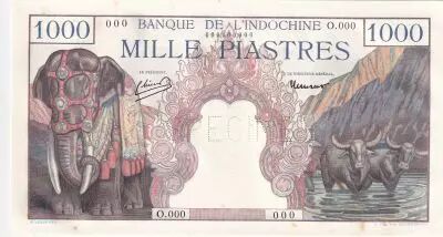 Indochina Francesa 1000 Piastres - Elephants - Specimen - 1951