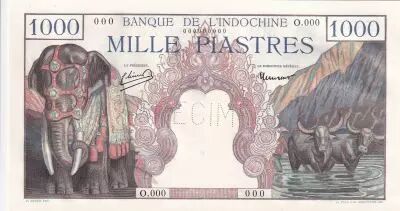 Indochina Francesa 1000 Piastres - Elephants - Specimen - 1951