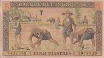 Indochina Francesa 5 Piastres - Agriculture - Temple - ND (1951) - Serial T - P.75