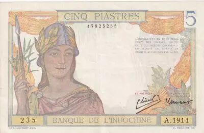 Indochina Francesa 5 Piastres - ND (1946) - Serial A.1914