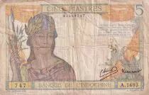 Indochina Francesa 5 Piastres - Warrior - 1949 - Serial A.1693 - P.55d