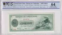 Indochina Francesa 50 Piastres - (ND 1941) - Specimen - PCGS MS 64