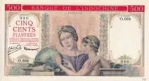 Indochina Francesa 500 Piastres - Woman with globe - Elephants - Specimen - 1951 - UNC - P.83s
