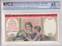 Indochina Francesa 500 Piastres - Woman with globe - Elephants - Specimen - ND (1951) - PCGS 63 OPQ