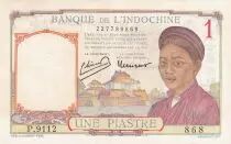 Indochina Franz&ouml;sin 1 Piastre - Woman - Temple - ND (1936) - Serial K.5463 - P.54b