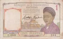 Indochina Franz&ouml;sin 1 Piastre - Woman - Temple - ND (1936) - Serial U.4949 - P.54b