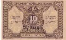 Indochina Franz�sin 10 Cents - Brown - ND (1942) - Serial DG - P.89a