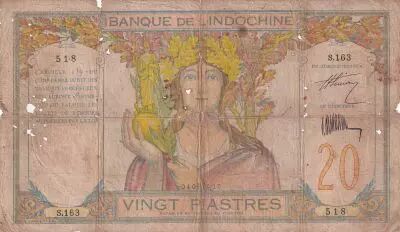 Indochina Franz�sin 20 Piastres Ruins of Angkor - 1928 - Serial S.163