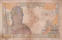 Indochina Franz&ouml;sin 5 Piastres -  Helmeted woman - ND (1946) - Serial M.3735