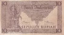 Indonesia 10 Rupiah - Goddess Prajnaparamita - 1952 - VF - P.43a