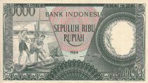 Indonesia 10000 Rupiah - Workers - River - 1964 - Serial EOJ - P.100a