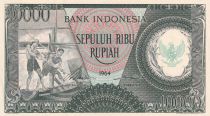 Indonesia 10000 Rupiah - Workers - River - 1964 - Serial KWR - UNC - P.100b