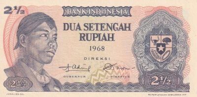 Indonesia 2 1/2 Rupiah - General Sudirman - Woman in kebaya - 1968 - CR series
