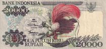 Indonesia 20000 Rupiah - Red bird - Flower - 1992 - VF - P.1332a