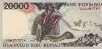 Indon&eacute;sie 20000 Rupiah - Oiseau rouge - Fleur - 1992 - S&eacute;rie AAM - NEUF - P.132a