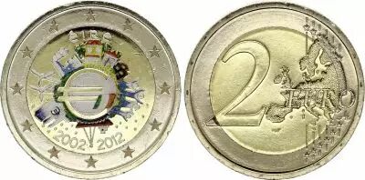 Irlande 2 Euros - 10 ans de l\'Euro - Coloris�e - 2012