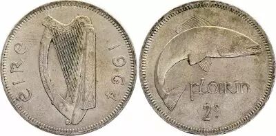 Irlande 2 Scilling (1 Florin) - Harpe - Saumon - 1951-1968 - TTB - KM.15