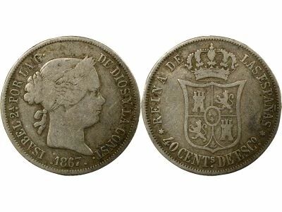 Isabel II - 40 Silver Centimos - 1867 Madrid