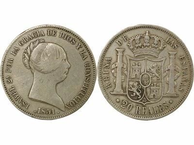 Isabella II - 20 Silver Reales - 1851 Sevilla