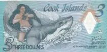 Islas Cook 3 Dollars - Ina - Shark - Polymer - 2021 - Serial AA