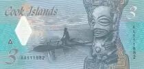 Islas Cook 3 Dollars - Ina - Shark - Polymer - 2021 - Serial AA
