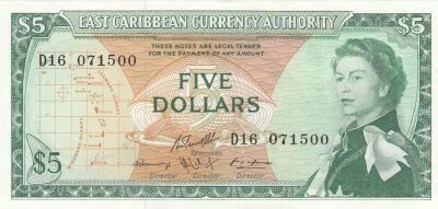 Islas del Caribe 5 Dollars, Elizabeth II - 1965 - Series D16