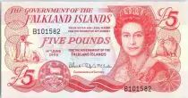 Islas Malvinas 5 Pounds Elizabeth II, penguins - Village - 2005