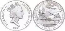 Islas Salom�n 1 Dollar Elizabeth II - Attack of Pearl Harbor 1941 - 1991 - Silver